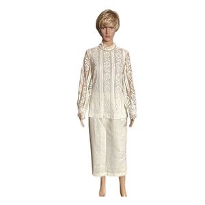 Alex Coleman California~ 1960’s Size 12 Ivory Victorian White Floral Lace Blouse
